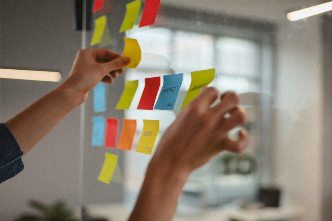 Campaign planning session with sticky notes